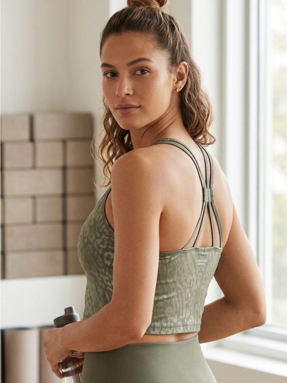 Calvin Klein Olive Green Strappy Longline Sports Bra/F012